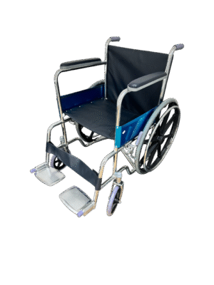 silla de ruedas marco azul cromado